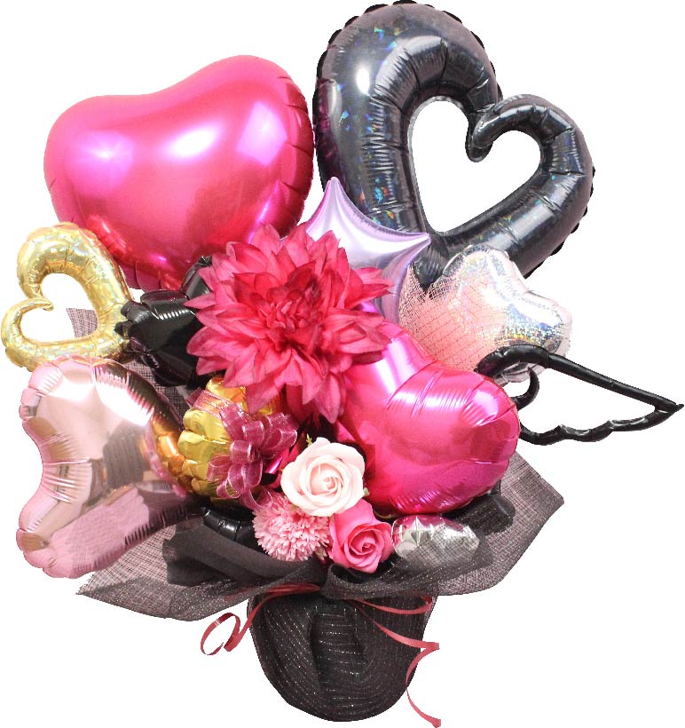 ブラックとピンクバルーンアレンジ♪結婚式や誕生日開店祝いに大人気のアレンジです 	bp1205