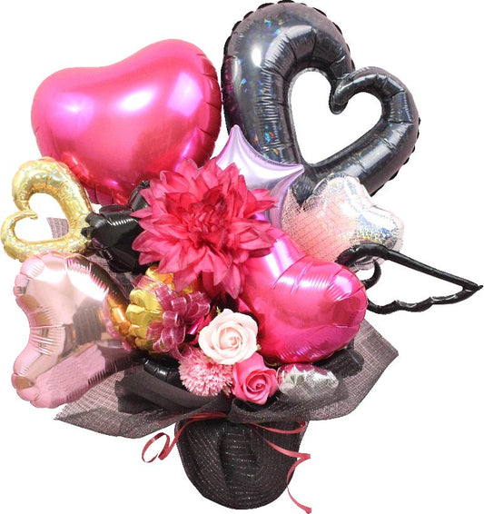 ブラックとピンクバルーンアレンジ♪結婚式や誕生日開店祝いに大人気のアレンジです 	bp1205