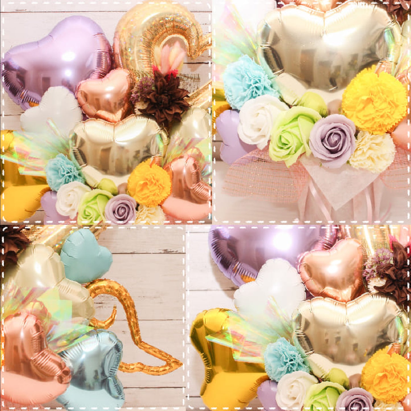 華やかなパステルカラーのバルーンアレンジ♪結婚式や誕生日開店祝いに大人気のアレンジです pstel1225