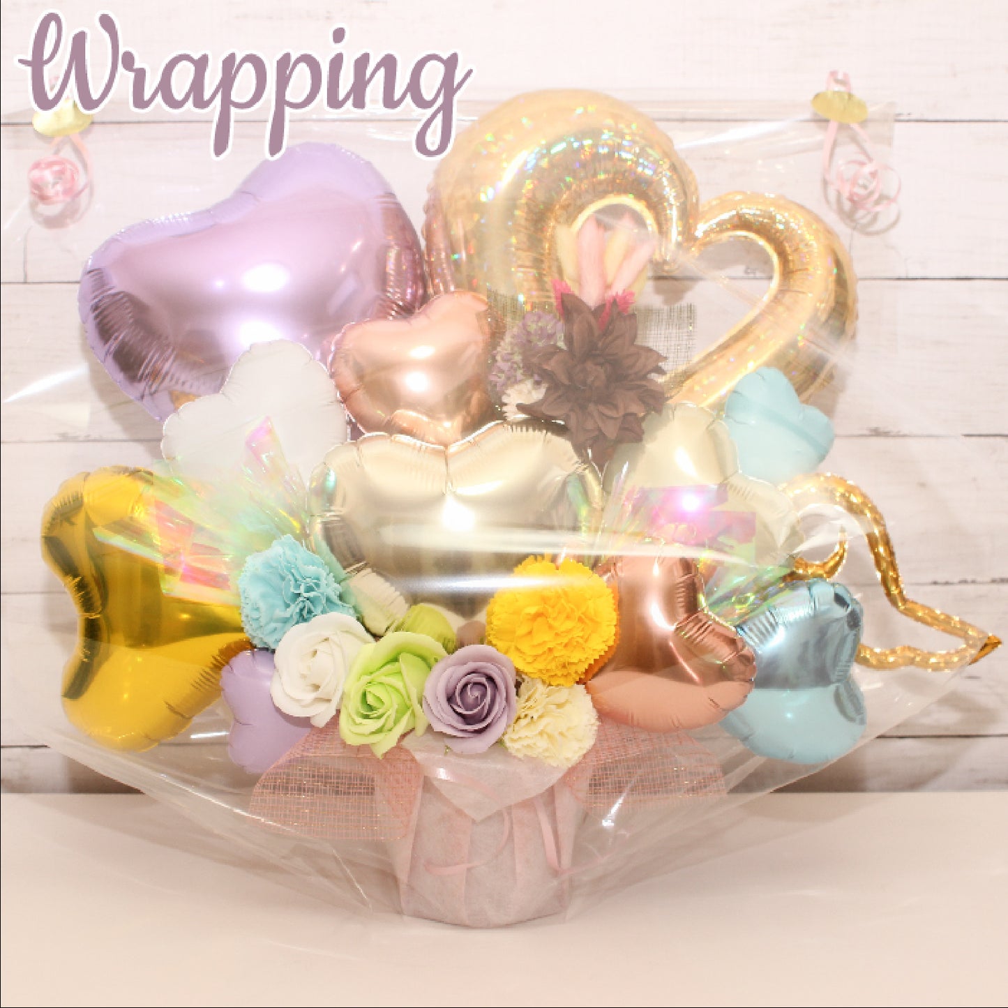 華やかなパステルカラーのバルーンアレンジ♪結婚式や誕生日開店祝いに大人気のアレンジです pstel1225