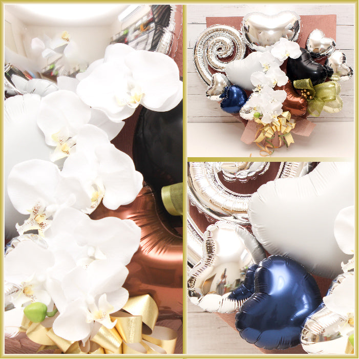 胡蝶蘭のアーティフィシャルフラワーのバルーンアレンジ♪結婚式や誕生日開店祝いに大人気のアレンジです ran1227